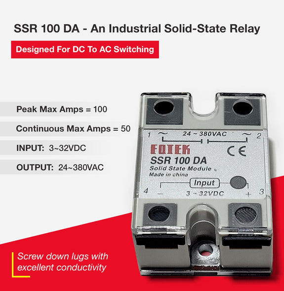 100A DC to AC Solid-State Relay for DC-AC Switching with Terminal Covers and Transparent Cover, SSR-100DA - Sungaze Coffee