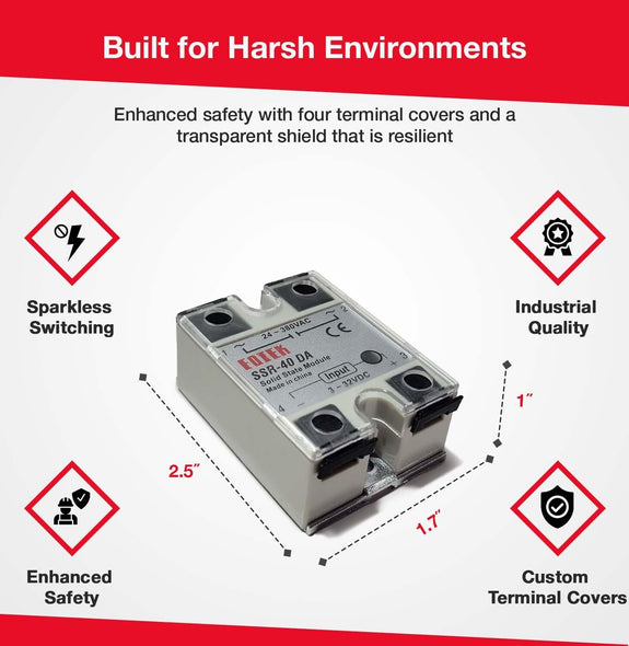 40A DC to AC Solid-State Relay for DC-AC Switching with Terminal Covers and Transparent Cover, SSR-40DA - Sungaze Coffee