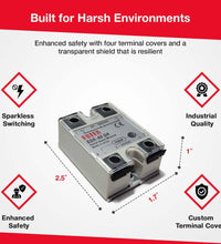 60A DC to AC Solid-State Relay for DC-AC Switching with Terminal Covers and Transparent Cover, SSR-60DA - Sungaze Coffee