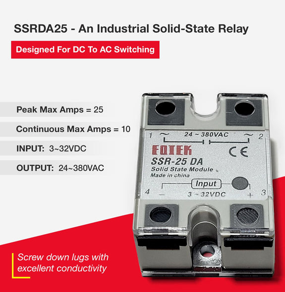 25A DC to AC Solid-State Relay for DC-AC Switching with Terminal Covers and Transparent Cover, SSR-25DA - Sungaze Coffee