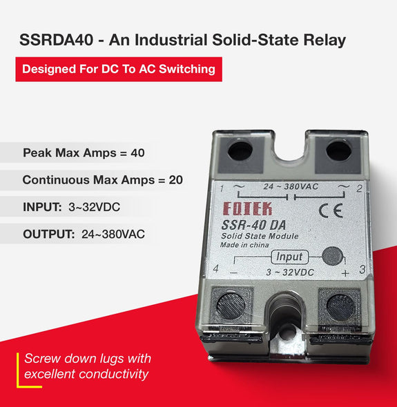 40A DC to AC Solid-State Relay for DC-AC Switching with Terminal Covers and Transparent Cover, SSR-40DA - Sungaze Coffee