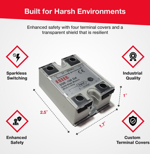 100A DC to AC Solid-State Relay for DC-AC Switching with Terminal Covers and Transparent Cover, SSR-100DA - Sungaze Coffee