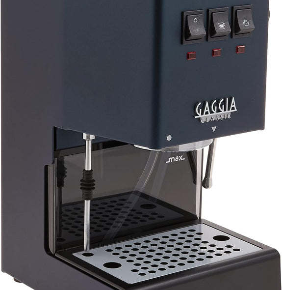 Modified Classic Blue Gaggia Classic Pro Evo w/ Upgrade Kit for Brew, Steam, & Flow Control + 2 Puck Screens, WDT Tool, and Keychain - Sungaze Coffee
