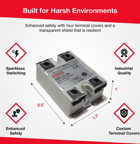 25A DC to AC Solid-State Relay for DC-AC Switching with Terminal Covers and Transparent Cover, SSR-25DA - Sungaze Coffee