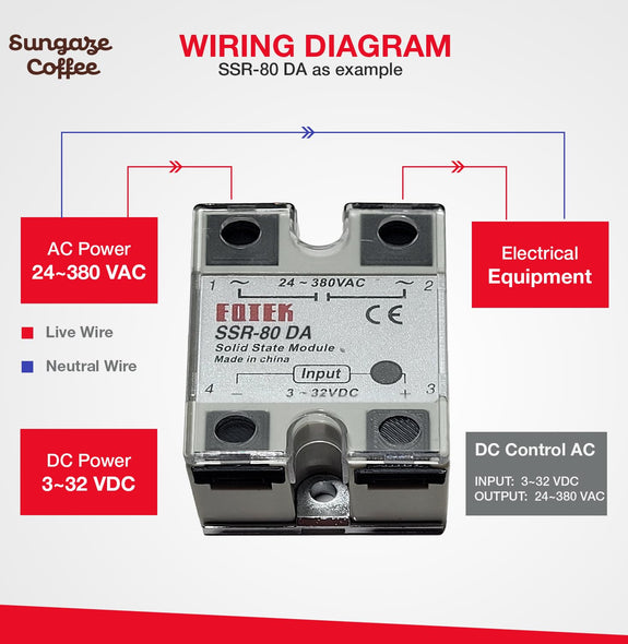 80A DC to AC Solid-State Relay for DC-AC Switching with Terminal Covers and Transparent Cover, SSR-80DA - Sungaze Coffee