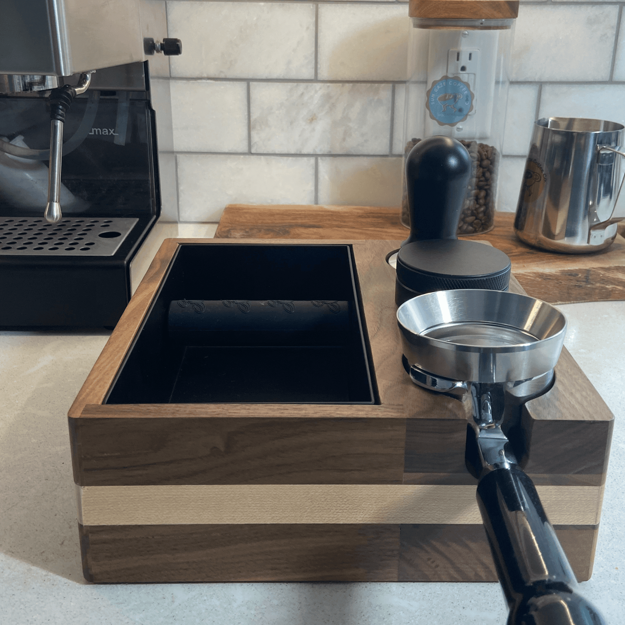 Wooden Espresso Tamp Station Knock Box for up to 58MM Portafilters